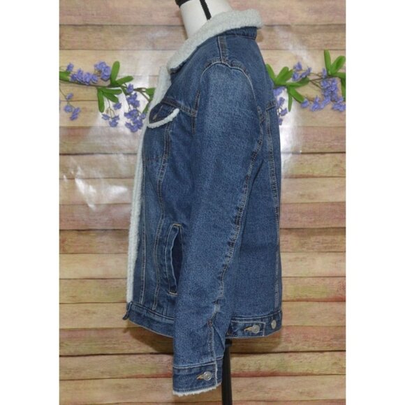 Time And Tru Denim Blue Jean Trucker Jacket Size S 4-6 Sherpa Lined Pockets Warm - Picture 6 of 11
